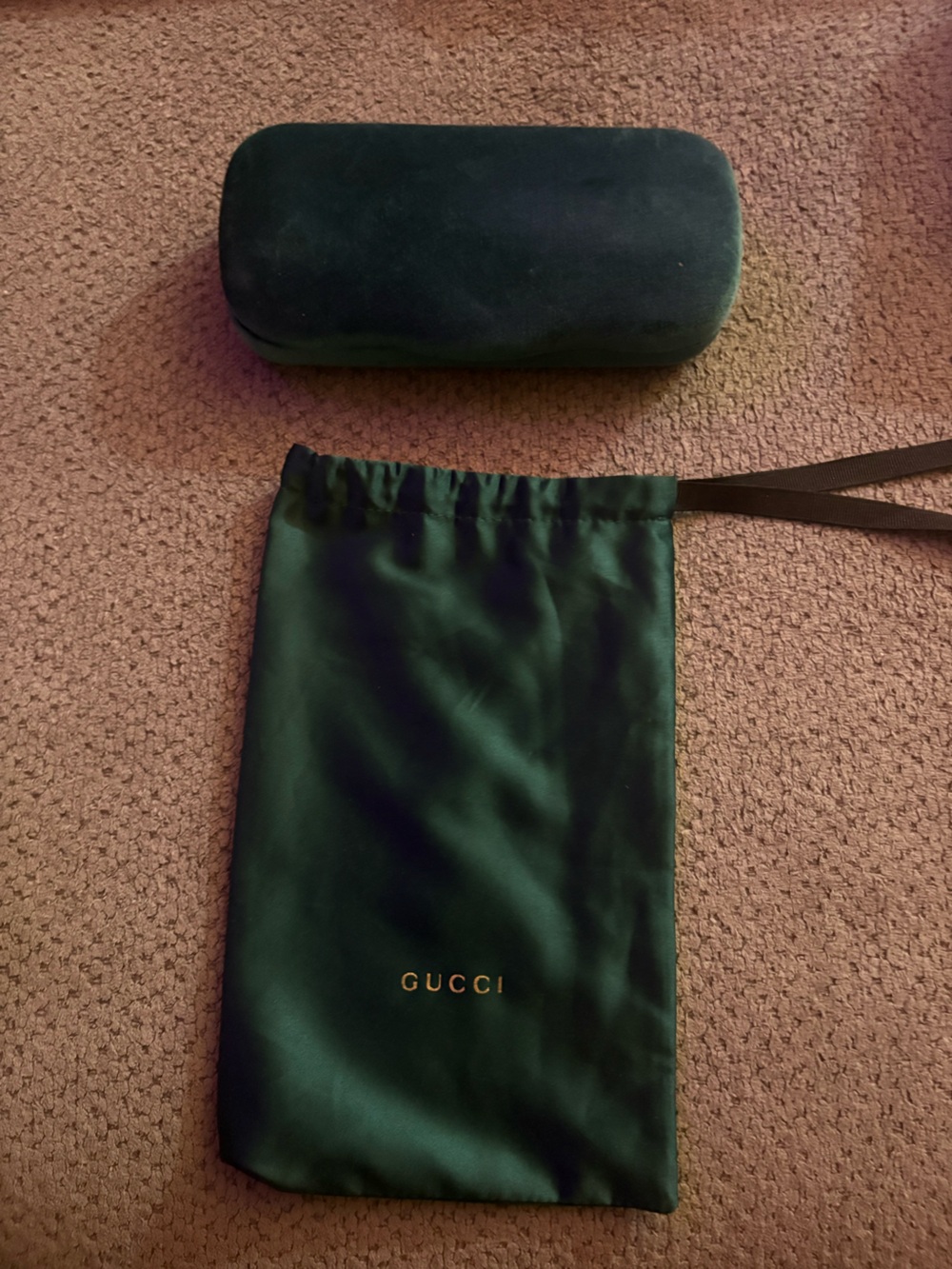 Gucci Emerald Green Satin Drawstring Pouch with Gold Logo